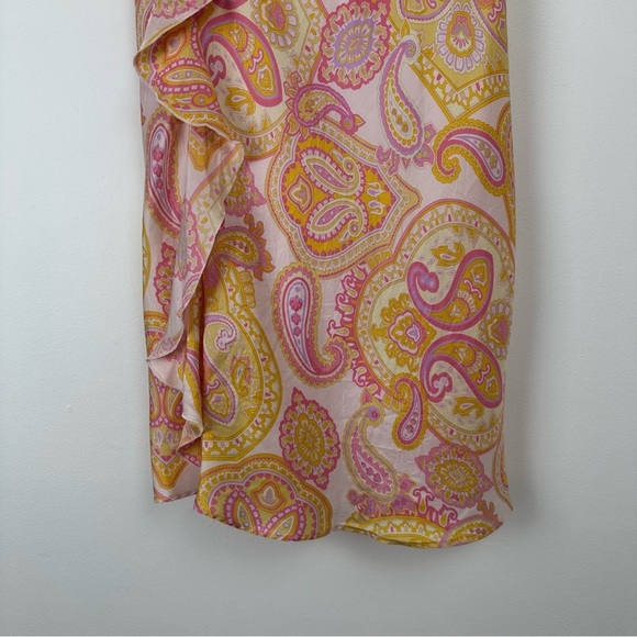 Banana Republic Silk Dress Size 2 Petite Pink Paisley Babydoll Ruffle Y2K - Picture 3 of 12